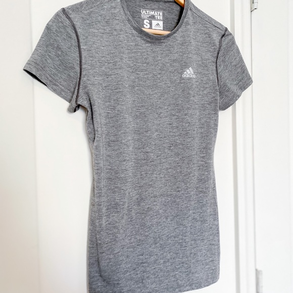 Heather Grey Adidas Workout Short Sleeve Shirt - Picture 3 of 4